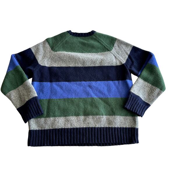 Gap Lambswool Blend Y2K VTG Classic Chunky Stripe Blue Green Pullover Sweater L - Picture 2 of 11